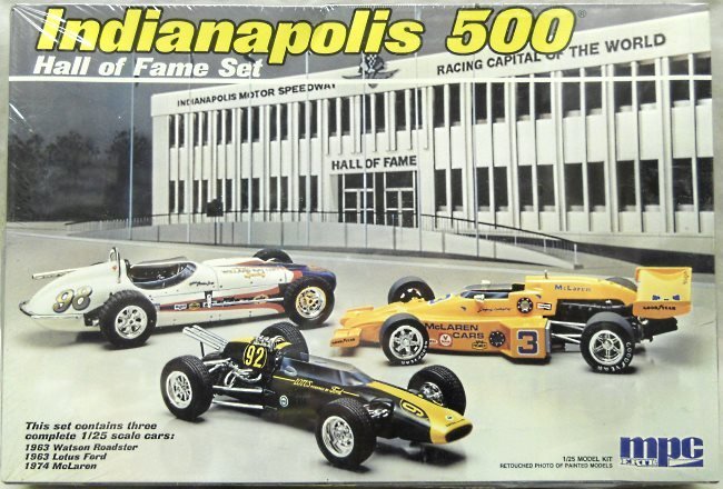 MPC 1/24 Indianapolis 500 Hall of Fame 1963 Watson Roadster / 1963 Lotus Ford / 1974 McLaren, 6246 plastic model kit